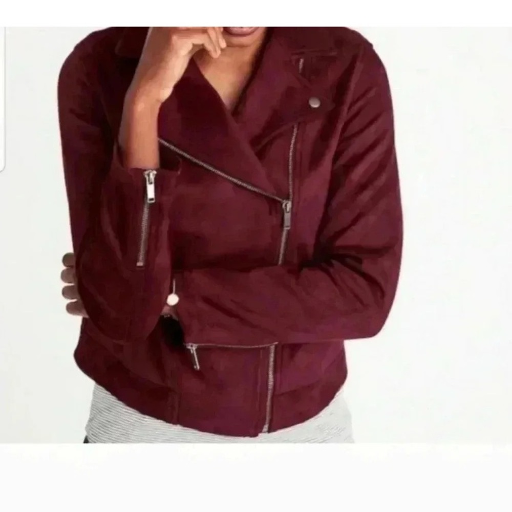 Burgundy suede moto jacket